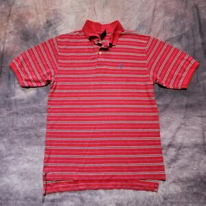 Vintage Red Striped Polo By Ralph Lauren Blue Embroidered Pony Logo Size Med